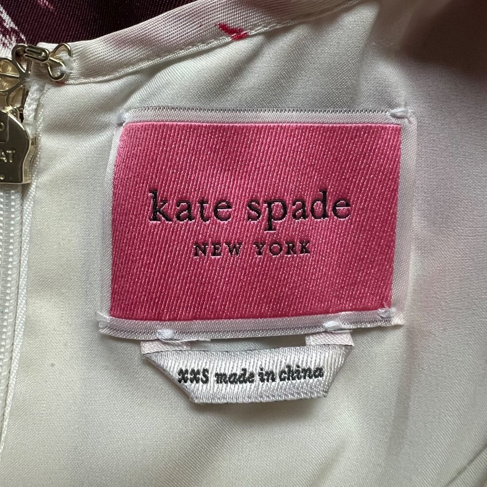 Kate Spade New York Size XXS Red Green Just Rosy Silk Blend Floral Shift Dress - Picture 10 of 16